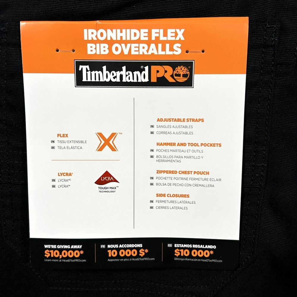 Timberland PRO Men's Ironhide Flex Bib Overalls Size XL (45X30")‎ Black Workwear - Picture 10 of 12